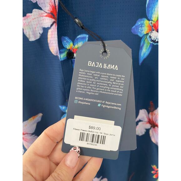 New BAJA LLAMA Mojave Flower Powers perforate Button Up Shirt Size Medium - Picture 3 of 4